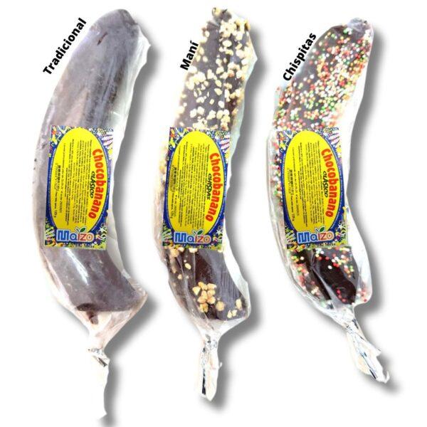 Chocobanano chispas, maní y tradicional. Maizo 125g